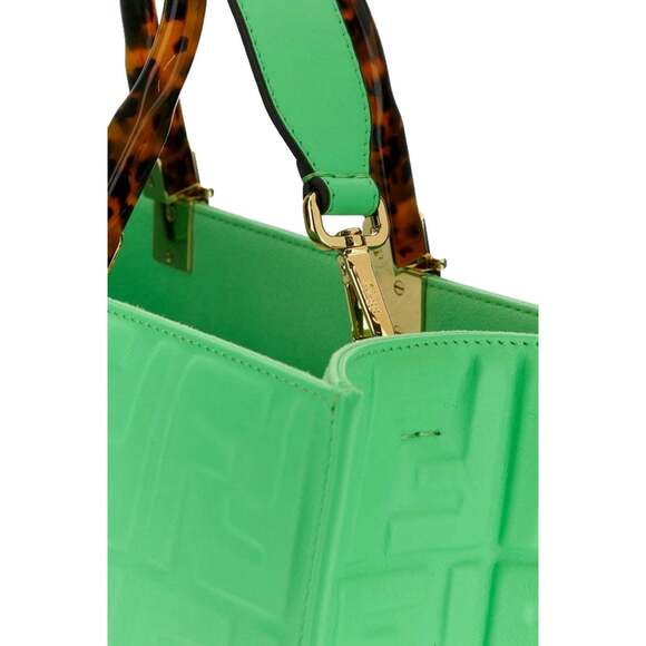 Fendi Sunshine Medium Plexi FF Embossed Leather Tote Edamame - Picture 4 of 12